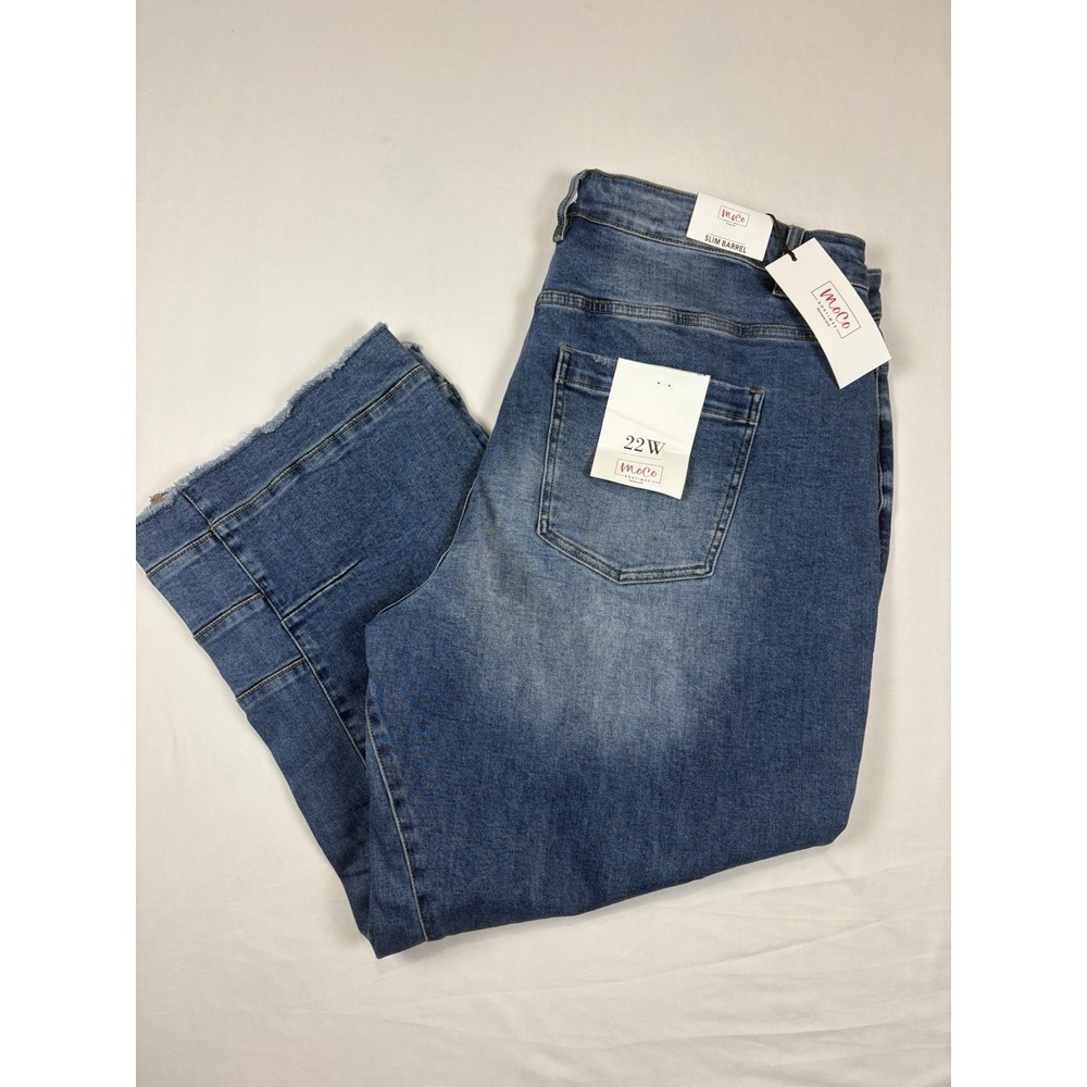 NWT MoCo Women's Slim Barrel Tummy Control Jeans Medium Blue Size 22W